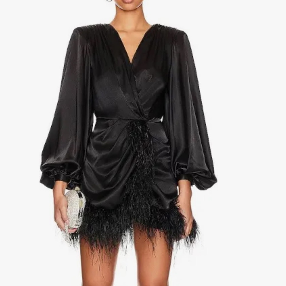 Black short dress with ostrich feathers